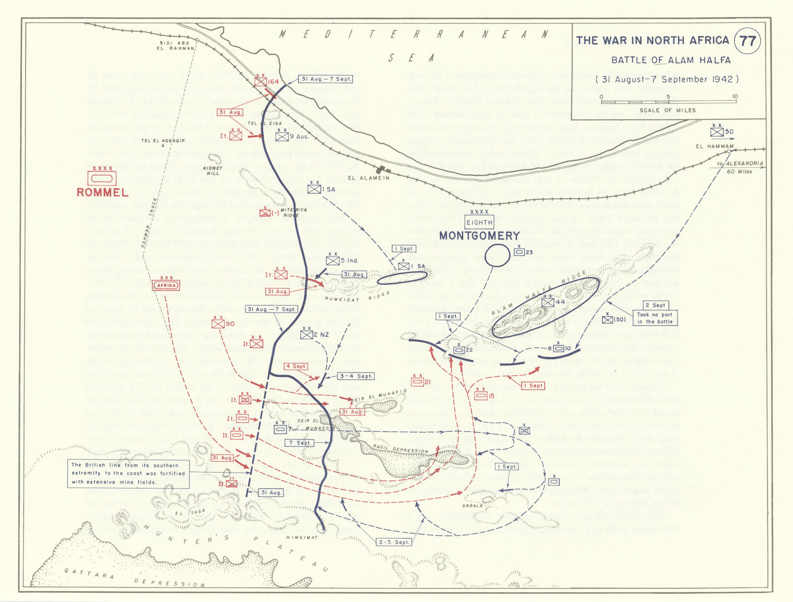 World War 2. North Africa. 31 August-7 Sept 1942. Battle of Alam Halfa 1959 map